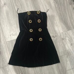 Unique Vintage Black Velvet Dress with Gold Button Accents